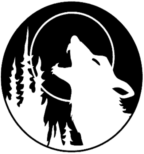 Howling wolf - A Shillouette type thing of a wolf howling with trees in the distance