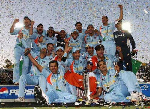 Inaugral world cup winners - Jubiliant Team India after the victory over Pakistan