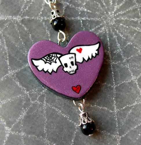 plum angel skull heart - one of my pieces handpainted and handcrafted http://devilandmouse.etsy.com