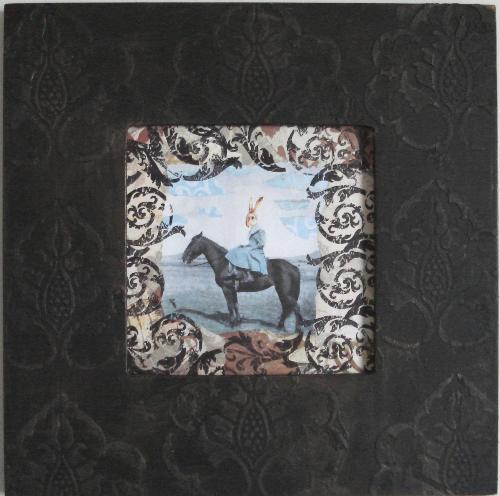 Bunny and Her Horse - Collage with an altered frame.