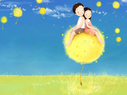 On the moon - I love this picture very much.It brings me to the days when I was young.The sky is blue.Water is clear.Birds song so sweet.What's more,love is pute and pretty.