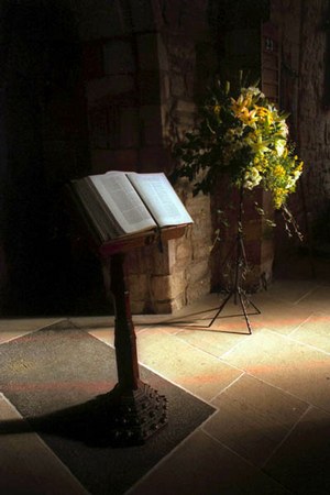 bible on a stand - a pretty photo of a bible in the light