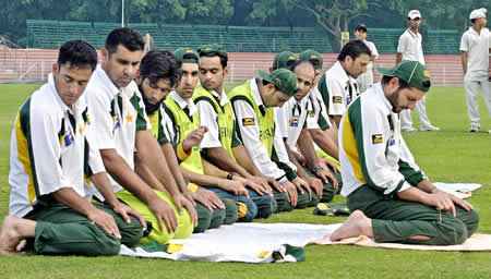 Pakistani player performing Namaz - praying in front of Allah