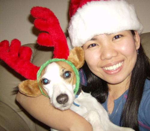 Mrs. Claus and Jackie as Rudolf :) - this is me and my cute dog on christmas. I am Mrs. Claus and Jackie is Rudolf. hehehe..