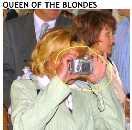 Blonde taking a picture - Notice the positioning of the camera
