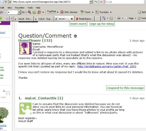 Screen Shot Question Answer - Screen shot of an inquiry and the answer received.
