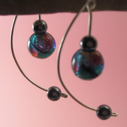 Moon Earrings - A pair of earrings I made with wire and beads. I really like the balance of this design!