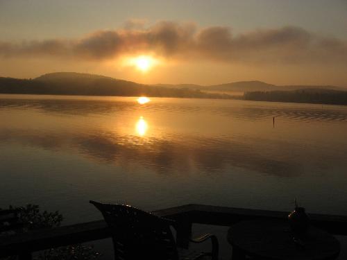 Sunrise on Spofford Lake in New Hampshire, near Ke - I woke up early to the sun in my livingroom, and I stepped outside to take this photo - it is so beautiful, and completely unaltered, that's really what it looked like. I love New England.