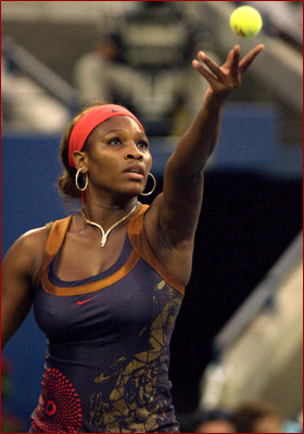 Serena Williams - Tennis Player Serena Williams getting ready to serve.
