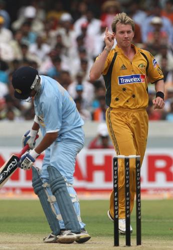 Brett Lee - Brett Lee celebrating the wicket of Gautham Gambhir
