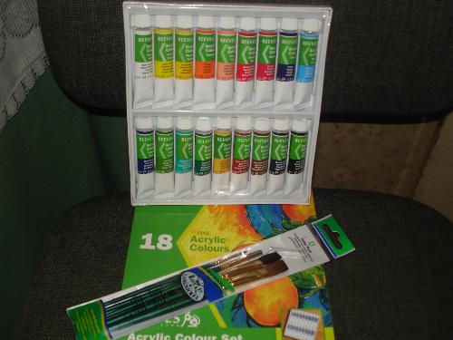 Acrylic Paints And Brushes - The acrylic paints and brushes I bought with vouchers given for my birthday. 