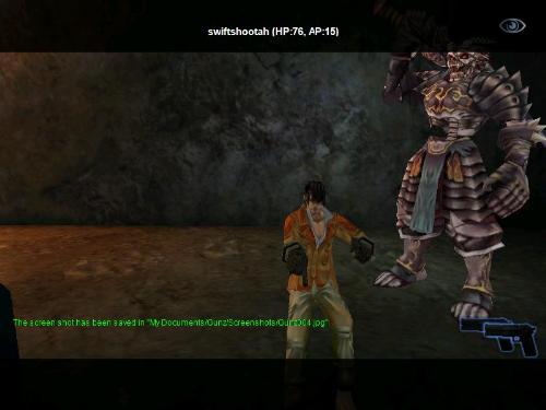 Gunz quest boss - this is a screenshot of the level 2 dungeon quest boss next to one of my comrades. There are around 5 of these in the final round. They may be hard to kill, but they are a big target.