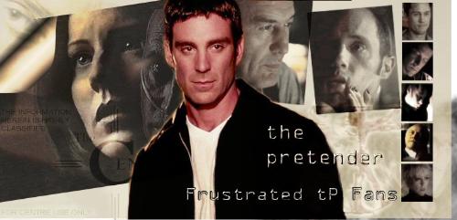 The Pretender - A banner featuring the cast of The Pretender, Michael T. Weiss as Jarod, Andrea Parker as Miss Parker, Patrick Bauchau as Sydney, Jon Gries as Broots, Harve Presnell as Mr. Parker, Jeffrey Donovan as Kyle, Jamie Denton as Mr. Lyle, Pamely Gidley as Brigitte etc