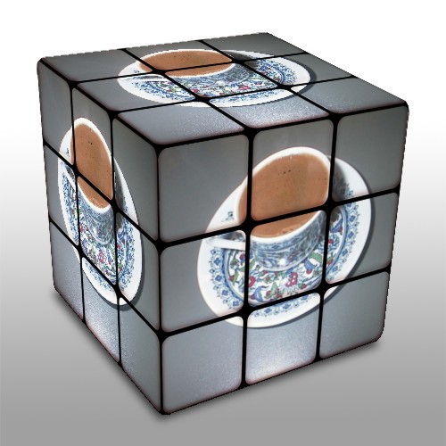 Turkish Coffee  - A new twist on Turkish Coffee. Here is a cup of Turkish Coffee inside a rubik's cube.