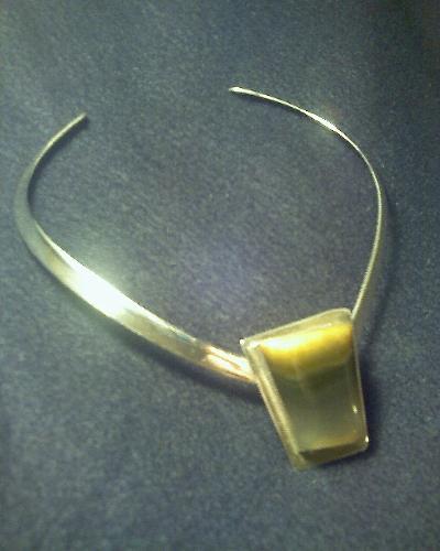 handmade silver neckpiece - A Sterling Silver neckpiece that I made from wire Hammered and polished, I also ground and polished the stone, a banded agate.