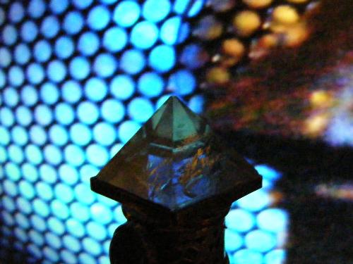 magic stick with quartz pyramide on top of it - magic stick made of a special type of jasper with sterling silver, and a turquise on the side.