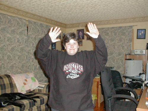me - me at home waving at camera