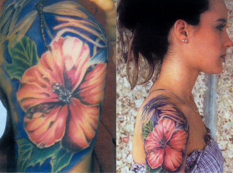 hybiscus flower - hybiscus flower tattooed on shoulder