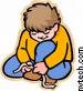 child tying shoe - cartoon image of a child tying their shoe.