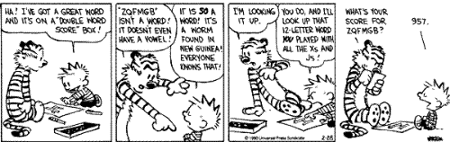 Calvin and Hobs  - Funny comic strip of Calvin and Hobs playing Scrabble.