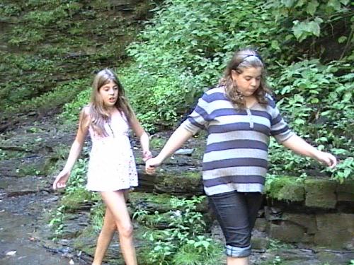 the girls - walking and getting wet at the falls : )