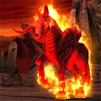 Heroes 5 - Inferno Creatures: Nightmare - Nightmares are spun from the most twisted visions of the denizens of Ashan. Horror surrounds this creature and even the bravest warriors have difficulty finding the strength to raise their swords when a Nightmare attacks. The Fright Aura around this creature is such that its foes lose morale bonuses when it is nearby. The Nightmare improves on the Hell Charger in a number of aspects, the biggest difference being the 50% increase in Attack and Defense values. It has also had a 16 HP increase, and an extra speed value added. Fright Aura is demoralizing for nearby enemy melee creatures and fliers. The cost is fair for the changes, and is still a cheap fifth level choice.