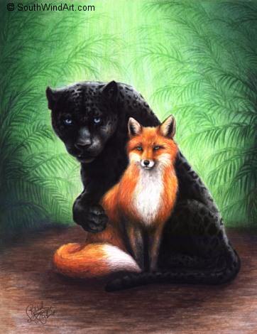 Panther and Fox - A really cool picture of a black panther and a fox! I love it.