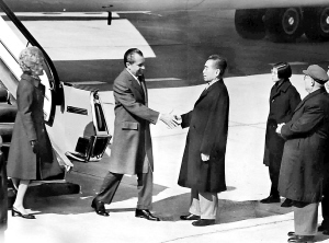 Nixon and Premier Zhou Enlai at the airport - The picture shows that Nixon and Premier met each other at the airport in February 1992. It was a great moment for the world, especially for Chinese people.