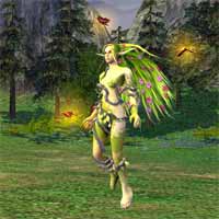Heroes 5 - Sylvan Creatures: Sprite - Sprites are close relatives of the Pixies who live in the higher branches of the Kersyl trees. Their small size and speed allow them to attack more than one creature and to retreat before retaliation is possible. Also, the Sprites' affinity with the woods is such that they can call upon Nature's powers to cast spells in combat. The Sprite is an excellent upgrade, the only level 1 creature capable of casting spells. It is a much more versatile creature, and has better attacking abilities with 50% more damage, as well as doubled attack and defense values. Initiative has also been increased by 2, giving it more opportunities to attack. All this comes for only 20 extra gold - a definite upgrade.