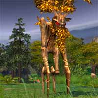 Heroes 5 - Sylvan Creatures: Ancient Treant - The woods themselves have risen to aid the Elves at war. Slow, but sturdy, the oldest Treants can entangle their enemies with their vines, roots, and creepers, and they have the additional ability to dig deep and root themselves, making them ever harder to defeat. The Ancient Treant is simply a bulked-up version of the Treant. With a gigantic 181 Hit Points and 29 defense - which rivals some level 7s - it is an even tougher obstacle to overcome. Damage has been upgraded to level 5+ standard to make the Ancient Treants even more deadly, though their attack is still a disappointing 19. The Take Roots ability makes them even tougher to overcome, though they become the target of powerful elemental chains. They are incredibly cheap, too, at only 1500 gold.