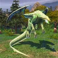 Heroes 5 - Sylvan Creatures: Green Dragon - The Green Dragons are the offspring and servants of Sylanna, Elemental Dragon of Earth. They have made their home in the forest cliffs and sacred caves of Irollan. Mighty allies of the Elves, they spit an acid cloud that is capable of harming many creatures with a single strike. The Green Dragon has the most Hit Points of any un-upgraded level 7, and although it is a bit light defensively, its high initiative is a factor in dealing the most possible damage before taking a hit. Acid Breath compensates for its low damage output sufficiently, as does its attack rating. The Green Dragon is a balanced and very fast level 7.