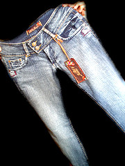 A pair of blue denim jeans - A picture of a pair of jeans