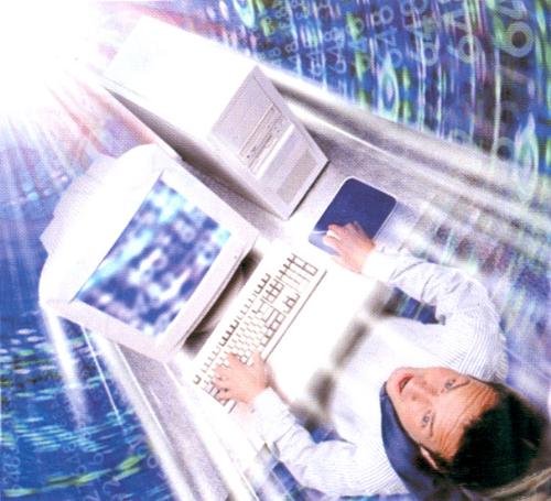 Computer in ambience - A computer and an operator with cool light effects
