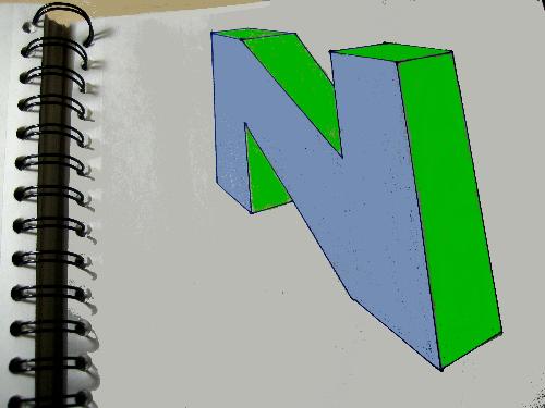 The Letter 'N' Drawn in Perspective - Since I only had a few minutes, I did not have time to draw a cartoon today, so I just drew the letter 'N' for no particular reason.