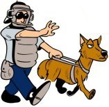 Blind Umpire - The blind leading the blind. A seeing eye dog leading a blind umpire cartoon.