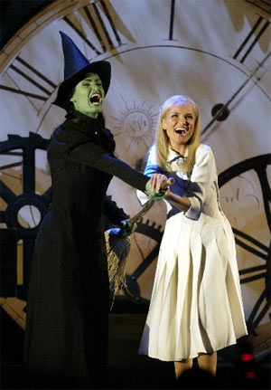 Glinda and Elphaba - A scene from Wicked musical. the song they sing Defying Gravity:)