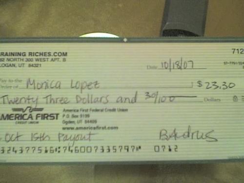 First payment - my first payment from rainging riches.