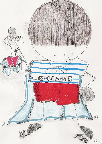 Louie - louie holding a birdhouse filled with his ideas