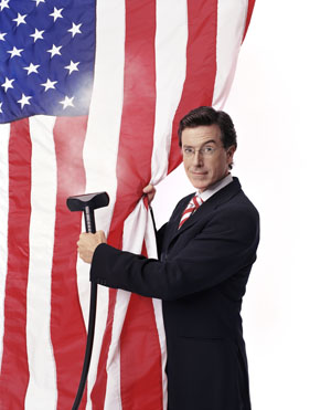 Stephen Colbert - Stephen steam cleans the flag.