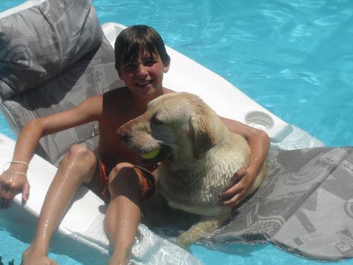 Logan and his Buddy - Just hanging around the pool