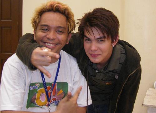 dion and tatz - this was taken in one of our shows. dion is one of the rising stars of gma7. while im one of the promising director of the network.