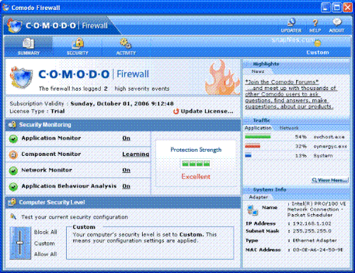 Comodo firewall screen shot - Comodo firewall interface