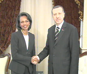 US-Turkey diplomatic negotiations - Condoleezza Rice and Recep Tayyip Erdogan