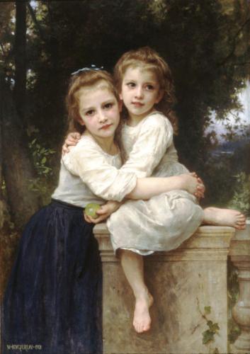 sisters hugging - being a sister means taking care of the little one.