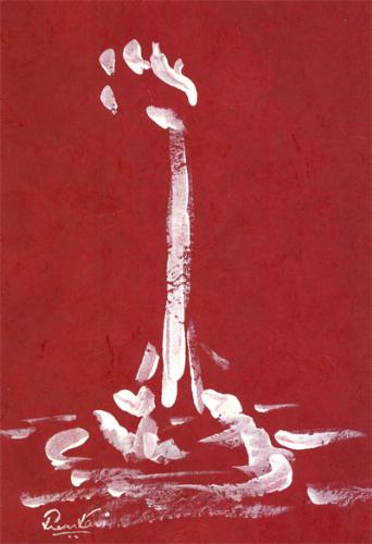 Help - A painting of white acrylic on red hand-made paper.