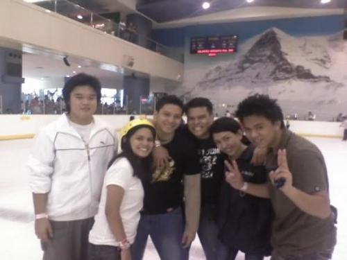 barkada - me & my friends happy together in an ice-skating rink.