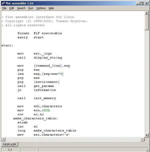 flat-assembler - screenshot of the flat assembler, a very good compiler for the assembler programming language. If you are a programmer, it is worth having a look at it, believe it!