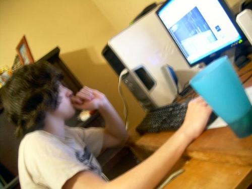 me .....on the com. - me sitting on the computer.