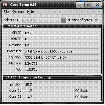 My CPU temperatures - This is my E6600 overclocked These are it's idle temps:) Stressed, they go up to about 25. Yes, i run my water tubes trough my fridge;)