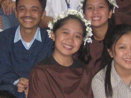 School Play - Hello there! The girl with a flowery head is me again... This photo was taken during our school play... Our play was about the life of St. Ignatius as he searched for his companions...